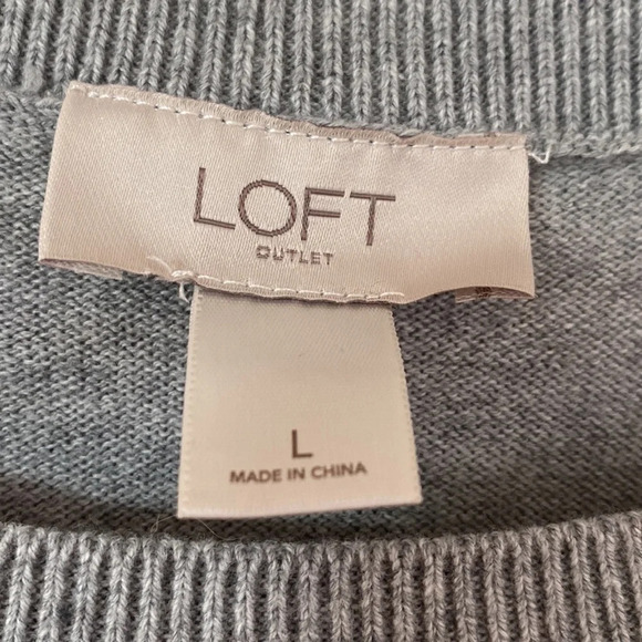 LOFT Gray Black Polka Dot Crew Neck Sweater Vented Hem Pullover Grey Minimalist - Picture 5 of 7